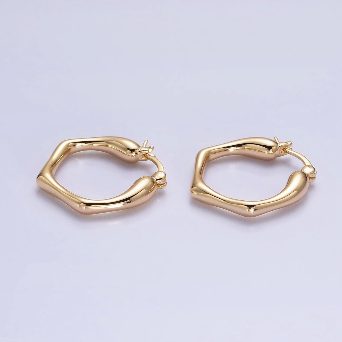 Gold, Silver Hexagonal Abstract Geometric 25mm Latch French Lock Hoop Earrings | AB916 AB444