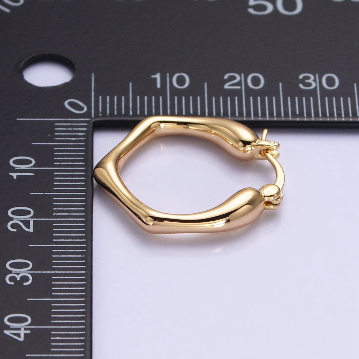 Gold, Silver Hexagonal Abstract Geometric 25mm Latch French Lock Hoop Earrings | AB916 AB444