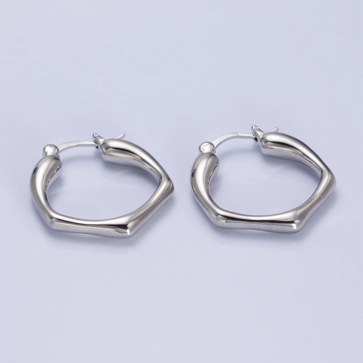 Gold, Silver Hexagonal Abstract Geometric 25mm Latch French Lock Hoop Earrings | AB916 AB444
