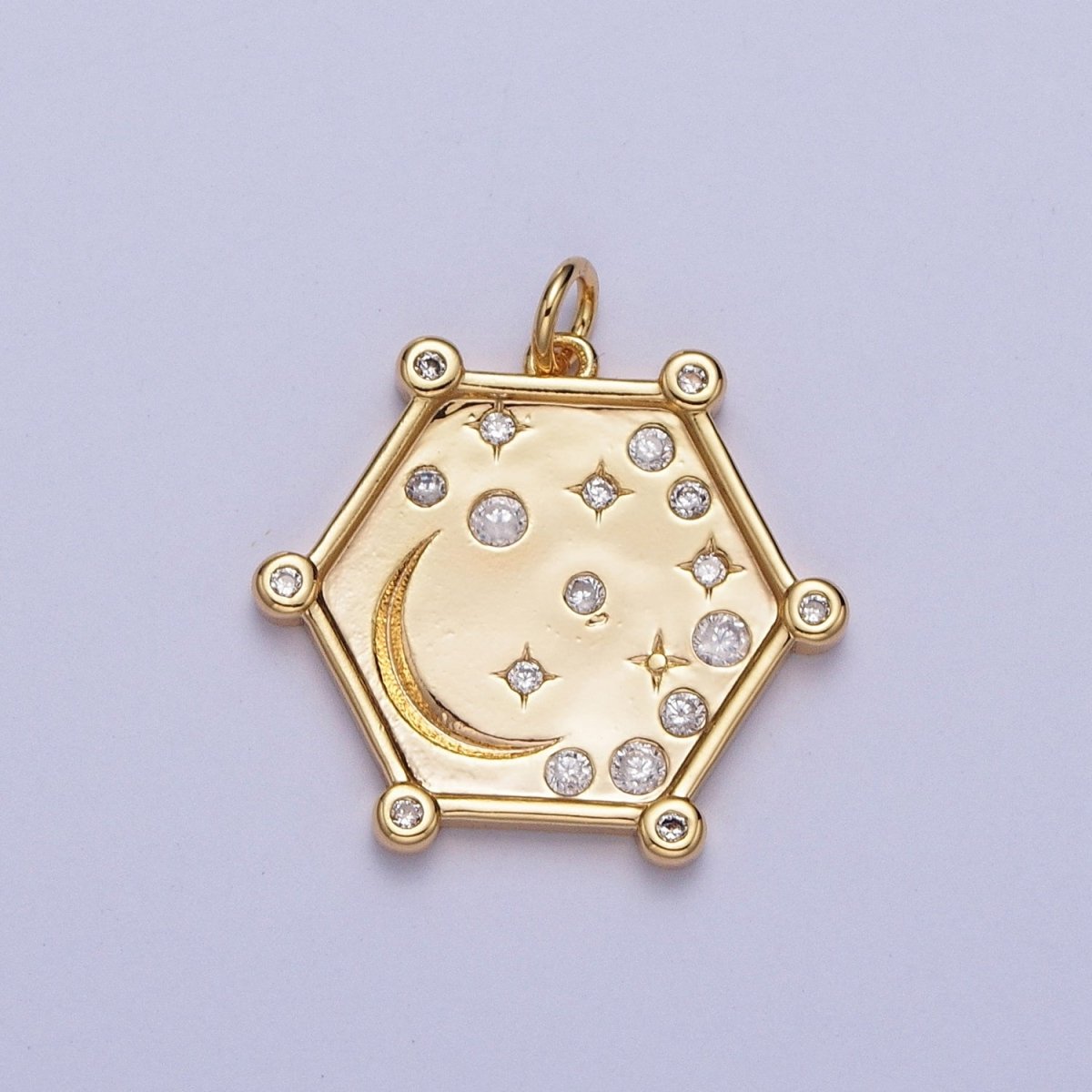 Gold, Silver Hexagonal Celestial Moon Clear, Pink & Green, Purple & Yellow Multicolor Charm | AC695 - AC696