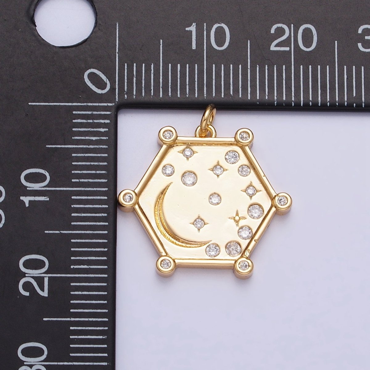 Gold, Silver Hexagonal Celestial Moon Clear, Pink & Green, Purple & Yellow Multicolor Charm | AC695 - AC696