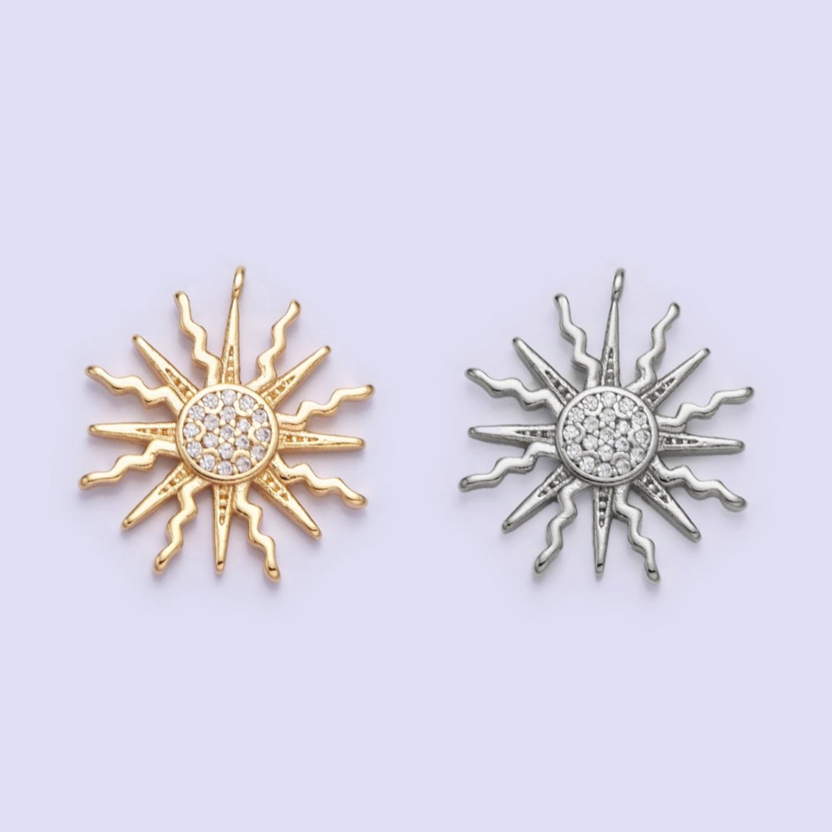 Gold, Silver Micro Paved CZ Celestial Sun Ray Add-On Charm | AC685 AC686