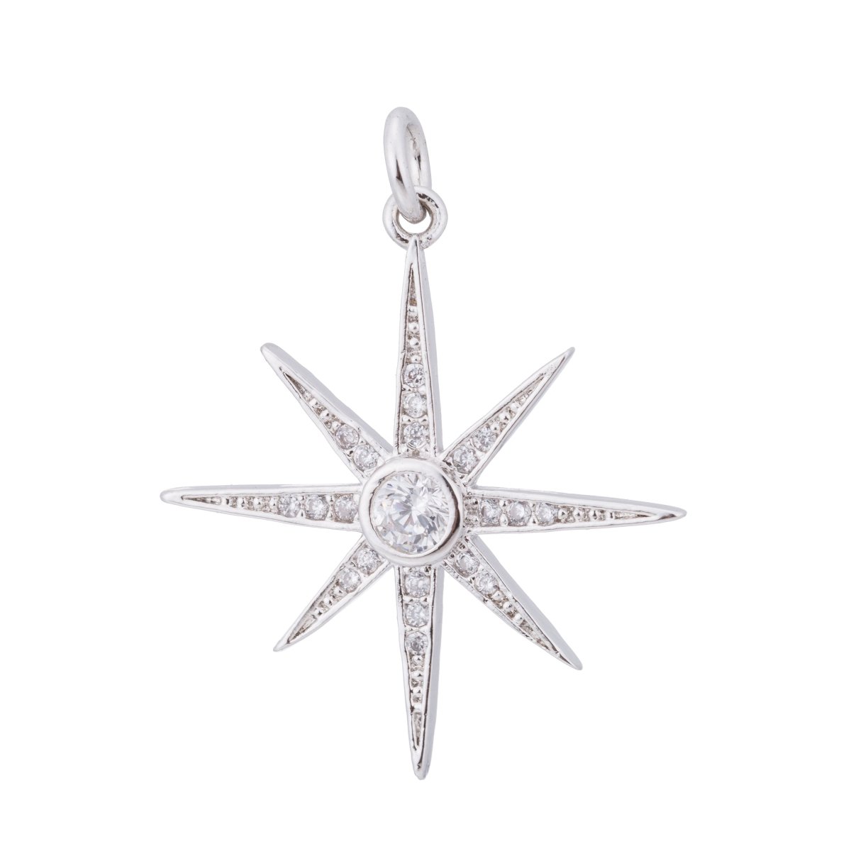 Gold, Silver Midnight Star, Starburst, Twinkle Shining Wish Dream Craft Cubic Zirconia Bracelet Charm Bead Finding Pendant For Jewelry Making C-178