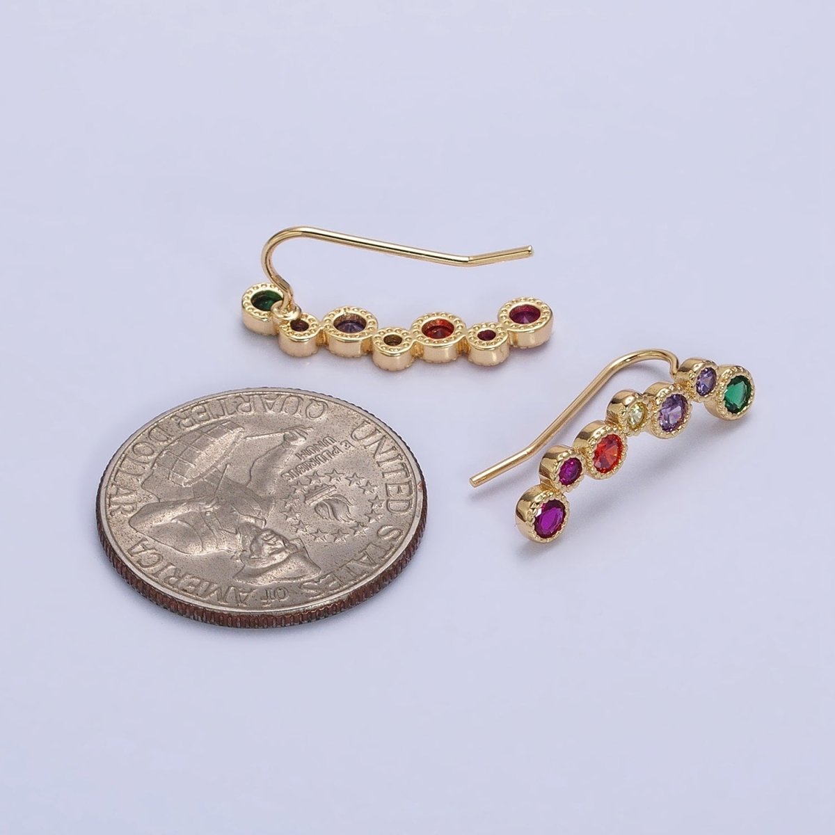 Gold, Silver Multicolor Round Bezel CZ Lined Ear Climber Earrings | AB596 AB597