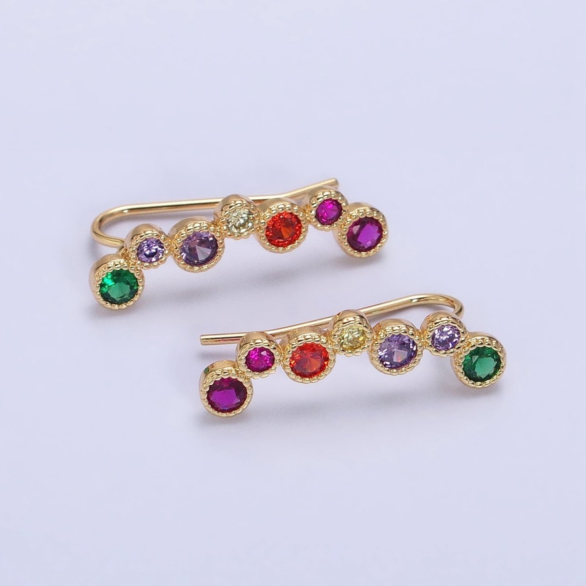 Gold, Silver Multicolor Round Bezel CZ Lined Ear Climber Earrings | AB596 AB597