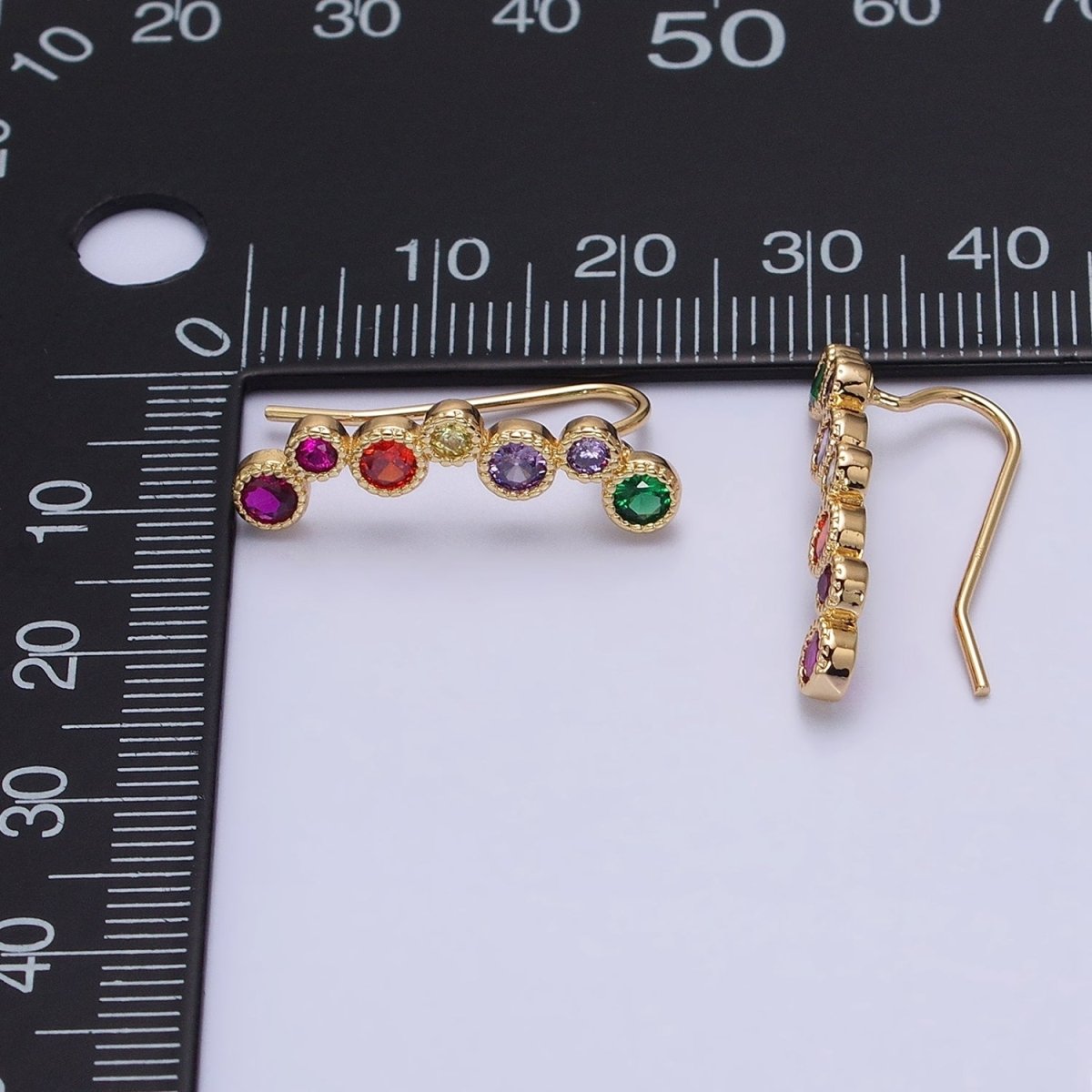 Gold, Silver Multicolor Round Bezel CZ Lined Ear Climber Earrings | AB596 AB597