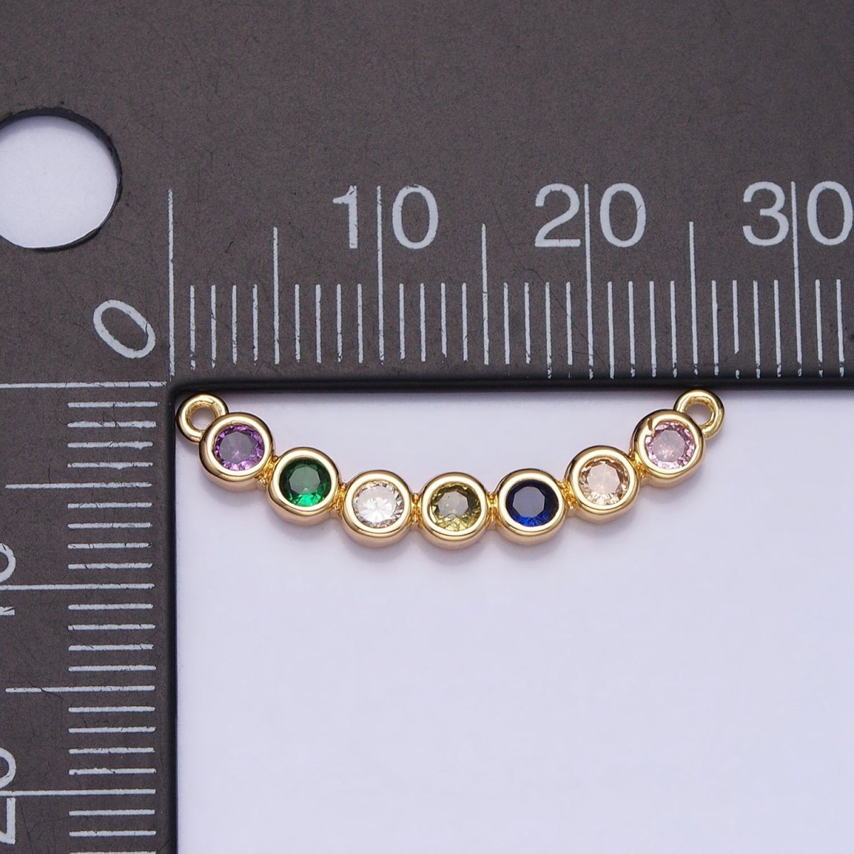 Gold, Silver Multicolor Round CZ Bezel Lined Curved Connector | Y-855
