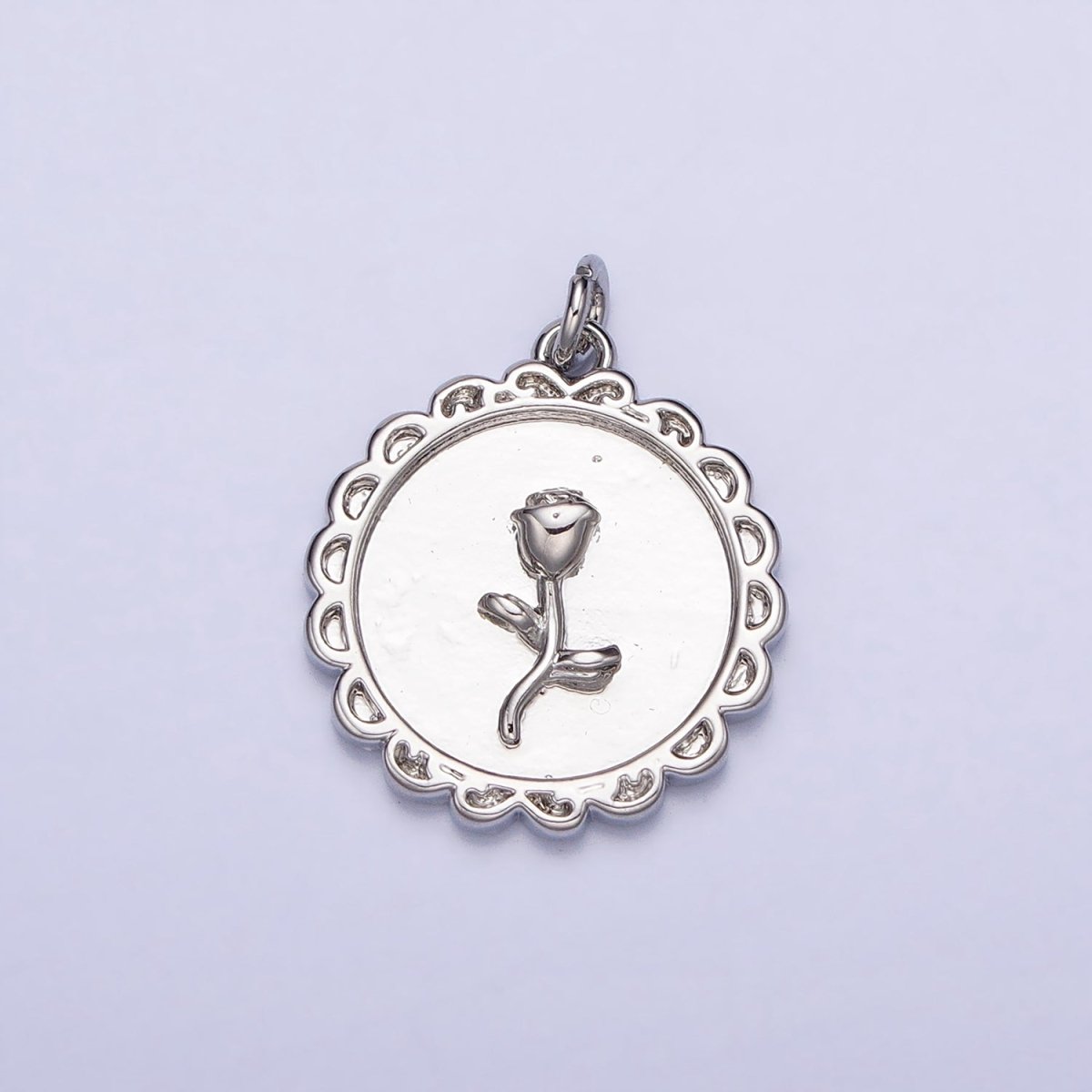 Gold, Silver Nature Rose Flower Round Charm | AC687 AC688