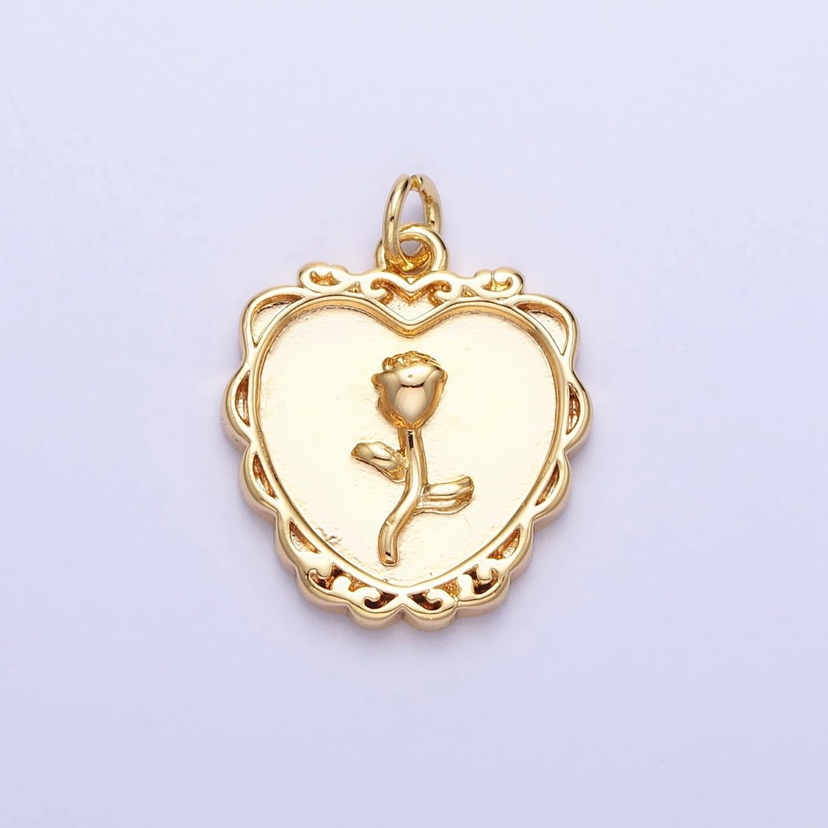Gold, Silver Nature Rose Flower Rounded Heart Charm | AC745 AC746