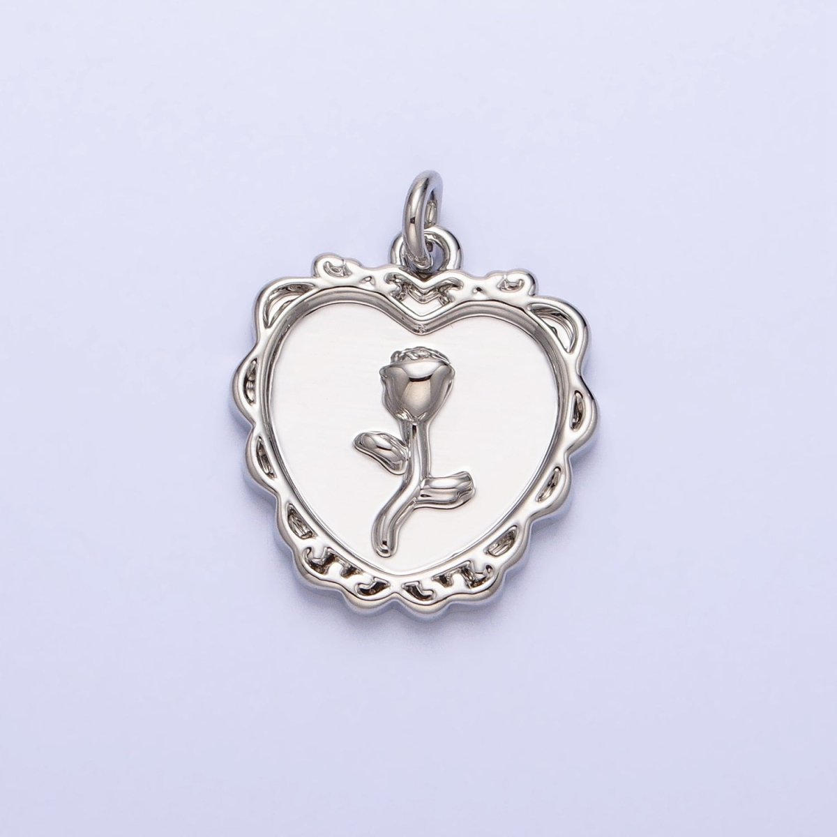 Gold, Silver Nature Rose Flower Rounded Heart Charm | AC745 AC746