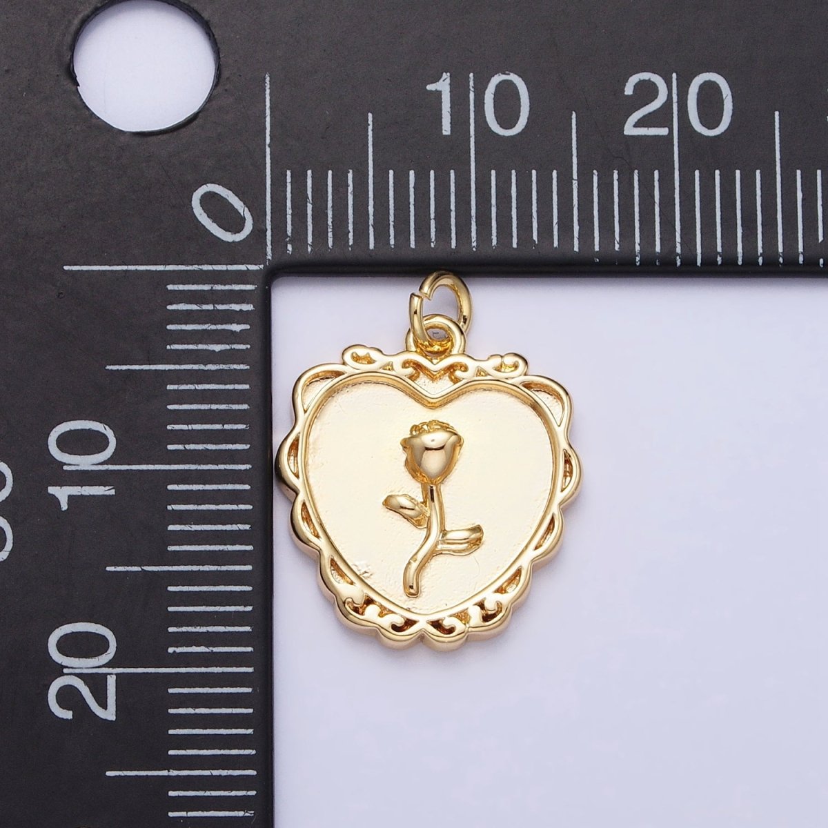 Gold, Silver Nature Rose Flower Rounded Heart Charm | AC745 AC746