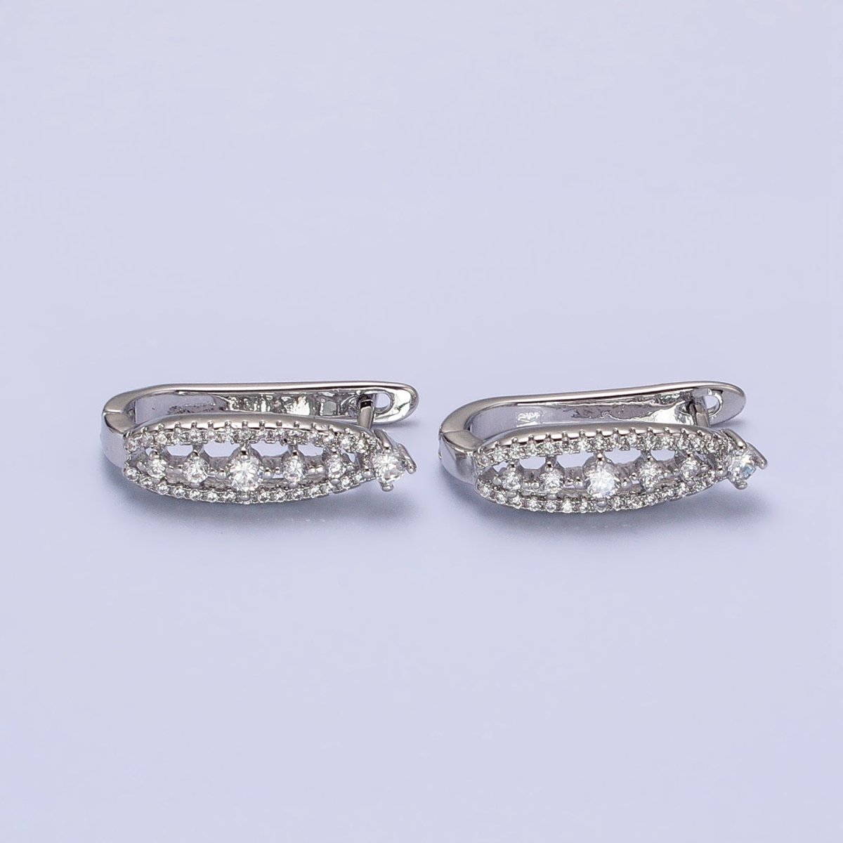 Gold, Silver Oblong Clear Micro Paved Linear English Lock Earrings in Silver & Gold | AB655 AB834