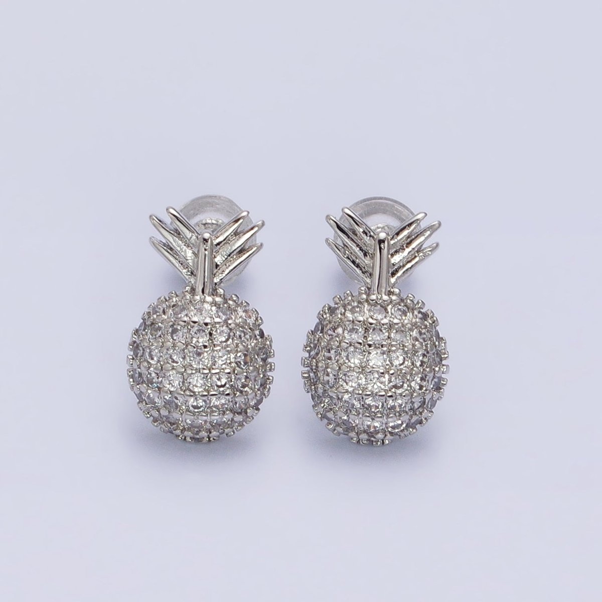 Gold, Silver Pineapple Tropical Fruit Micro Paved CZ Stud Earrings | AB629 AB630