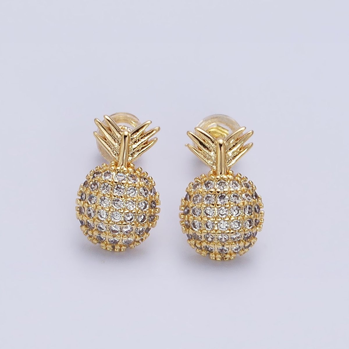 Gold, Silver Pineapple Tropical Fruit Micro Paved CZ Stud Earrings | AB629 AB630