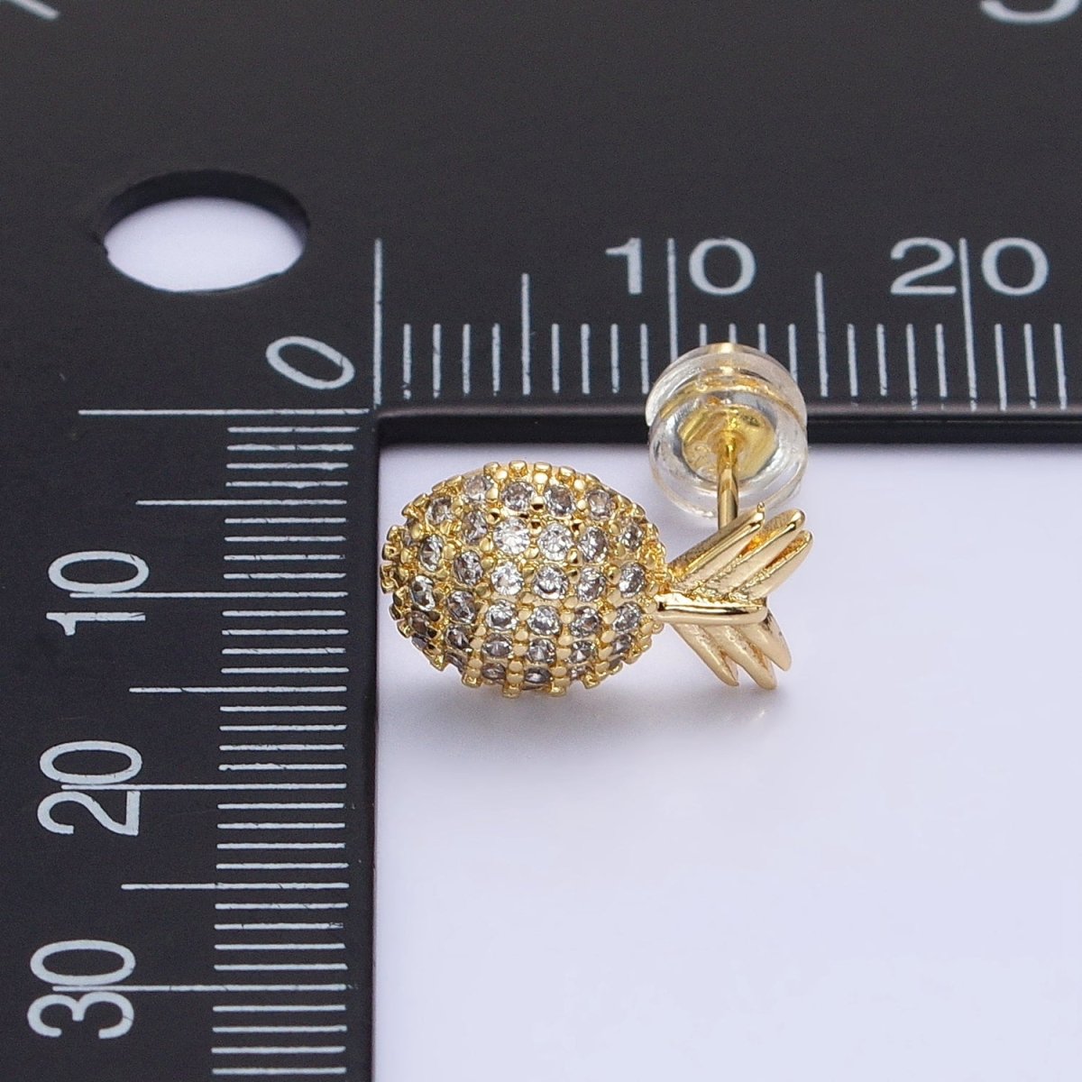 Gold, Silver Pineapple Tropical Fruit Micro Paved CZ Stud Earrings | AB629 AB630