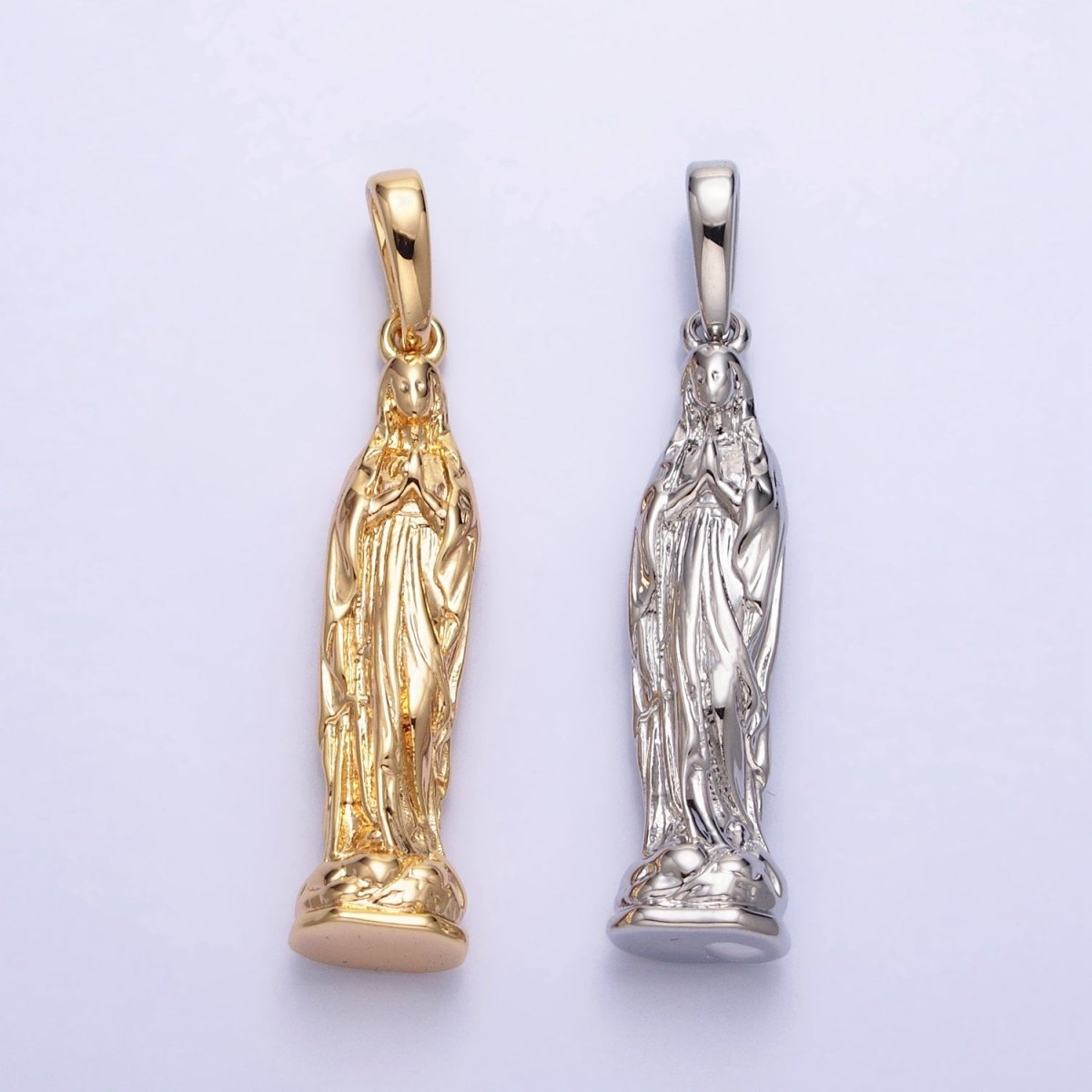 Gold, Silver Praying Mother Virgin Mary 43mm Religious Pendant | AA217 AA218
