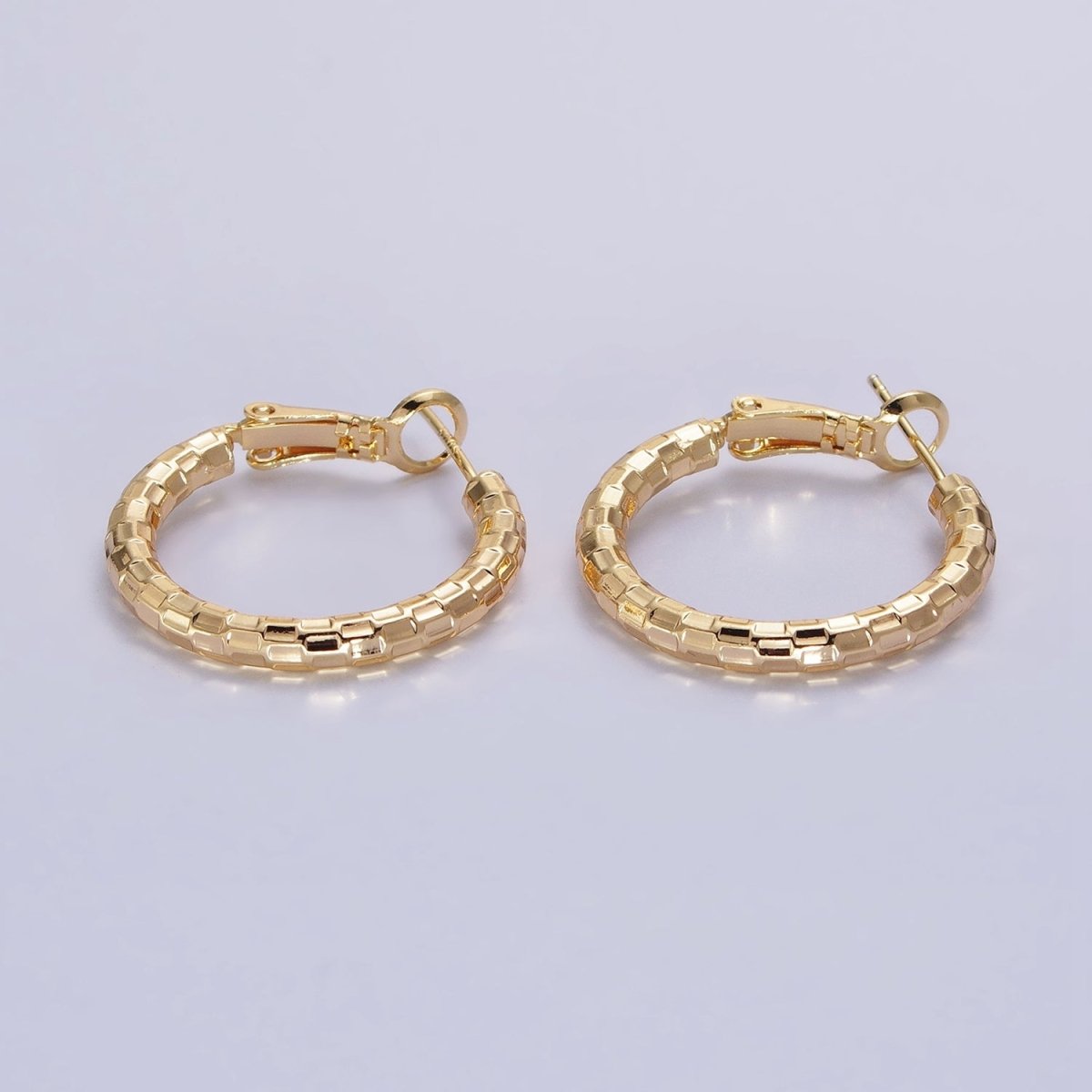 Gold, Silver Rectangular Bar Edged Textured 25mm, 20mm Hinge Latch Earrings | AB623 - AB626