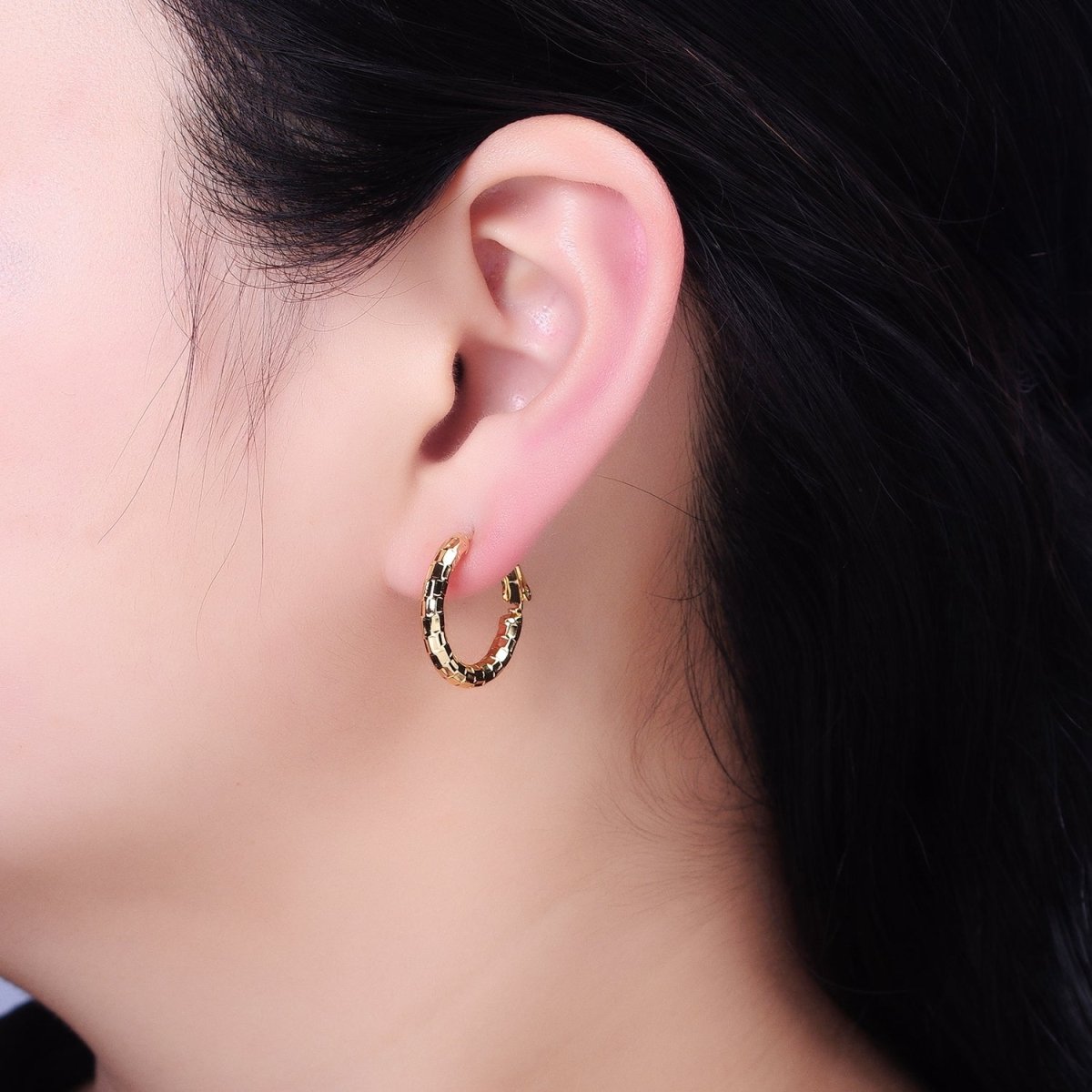 Gold, Silver Rectangular Bar Edged Textured 25mm, 20mm Hinge Latch Earrings | AB623 - AB626