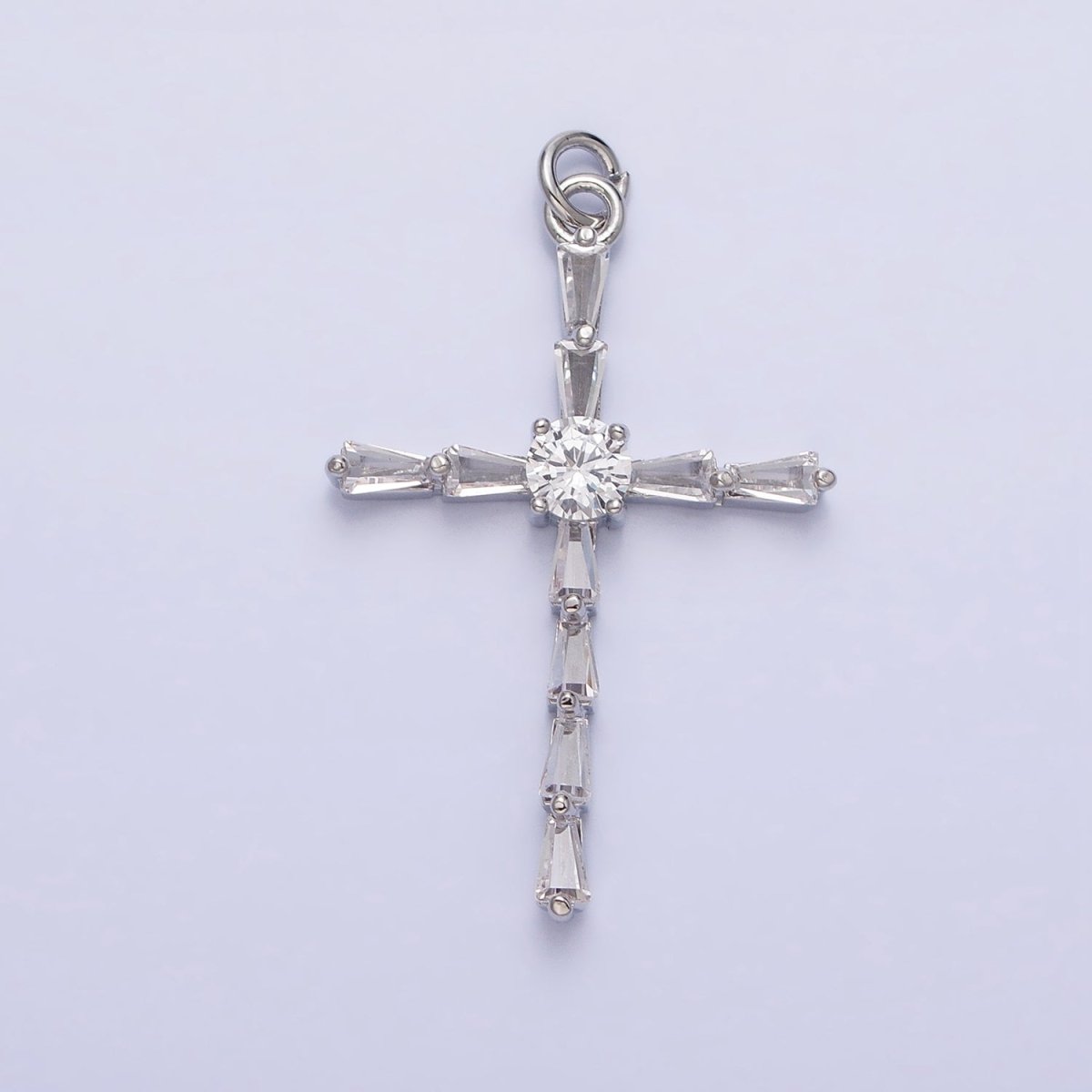 Gold, Silver Religious Latin Cross Triangle Baguette CZ Charm | AC735 AC736