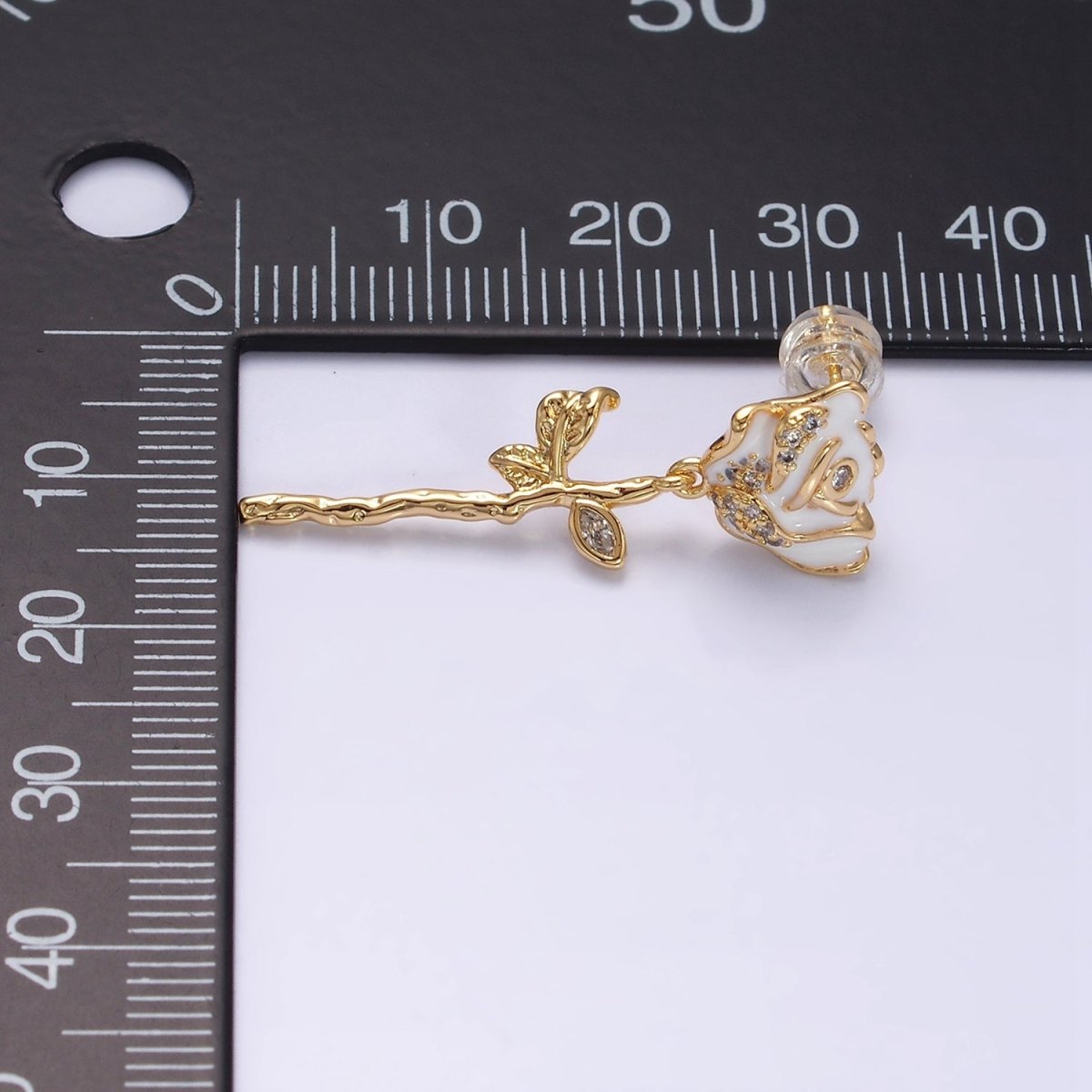 14K Gold Filled Rose Flower Micro Paved CZ Drop Stud Earrings in Gold & Silver | AD958 AD958