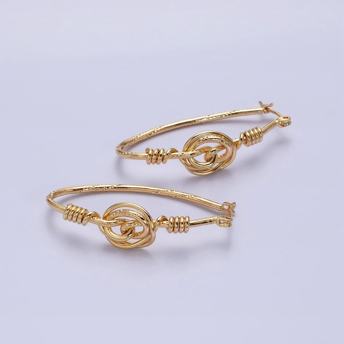 Gold, Silver Rose Flower Wire Coil Textured Oblong Oval Thin Latch Earrings | AD812 AD813