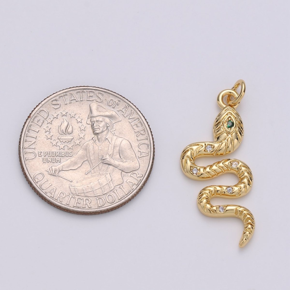 Gold Snake Charm, 24K Gold Filled Snake Pendant for Necklace Making, 35x14mm, Green Serpent Micro CZ Pave Charm, Jewelry Finding,E-115