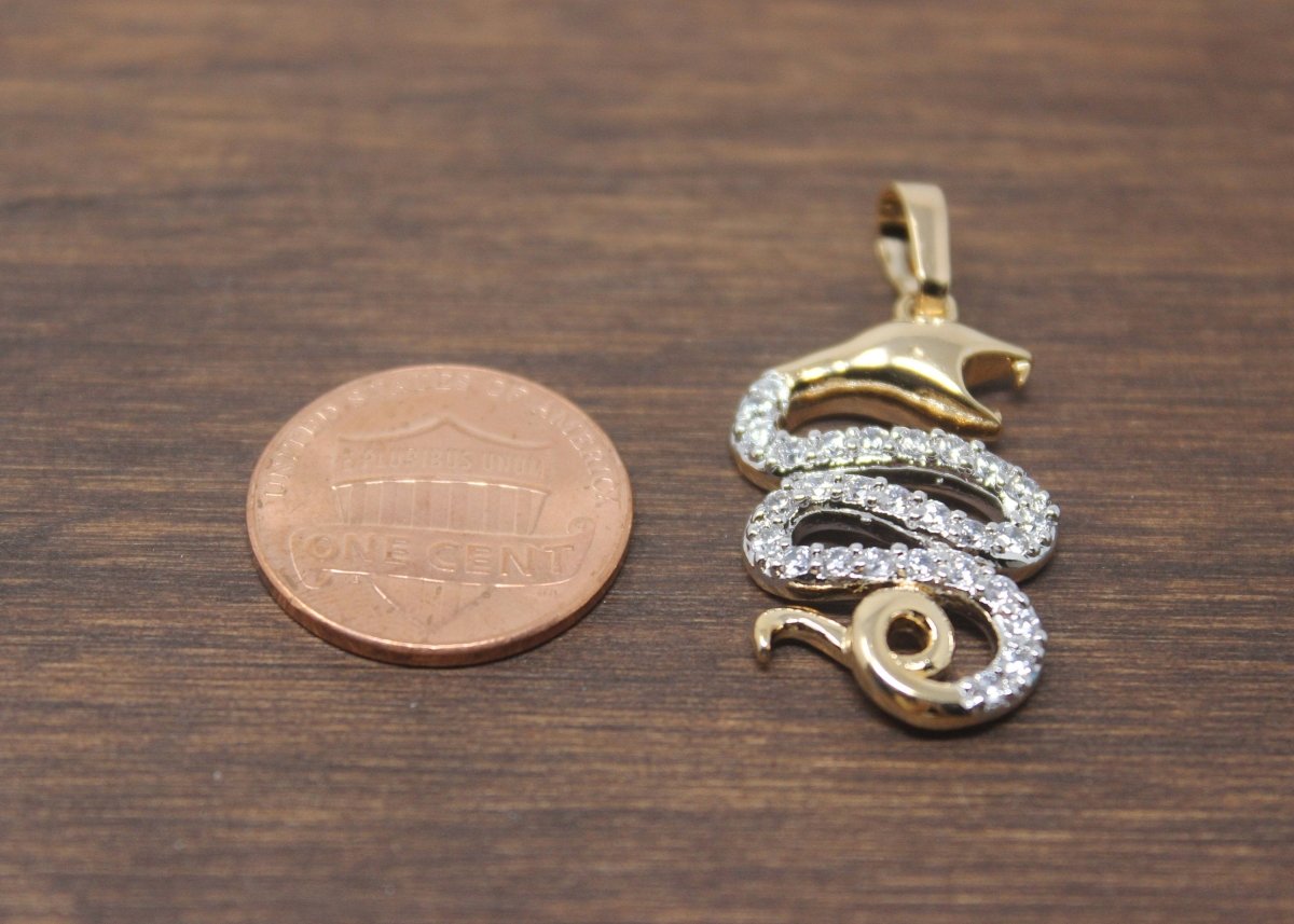 Gold Snake, Reptile Animal, Serpent, Viper, Spirit, Cubic Zirconia Necklace Pendant Charm Bead Bails Finding for Jewelry Making I-019