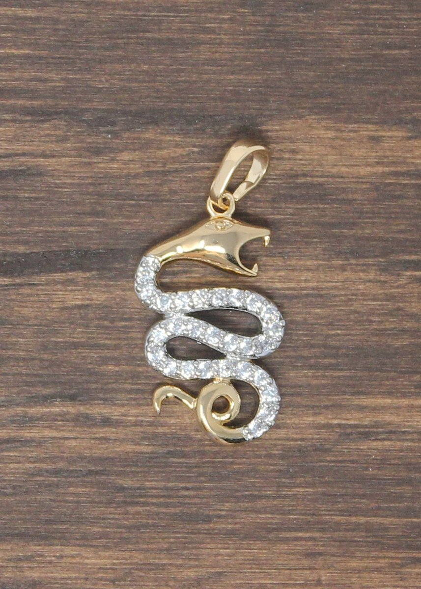 Gold Snake, Reptile Animal, Serpent, Viper, Spirit, Cubic Zirconia Necklace Pendant Charm Bead Bails Finding for Jewelry Making I-019