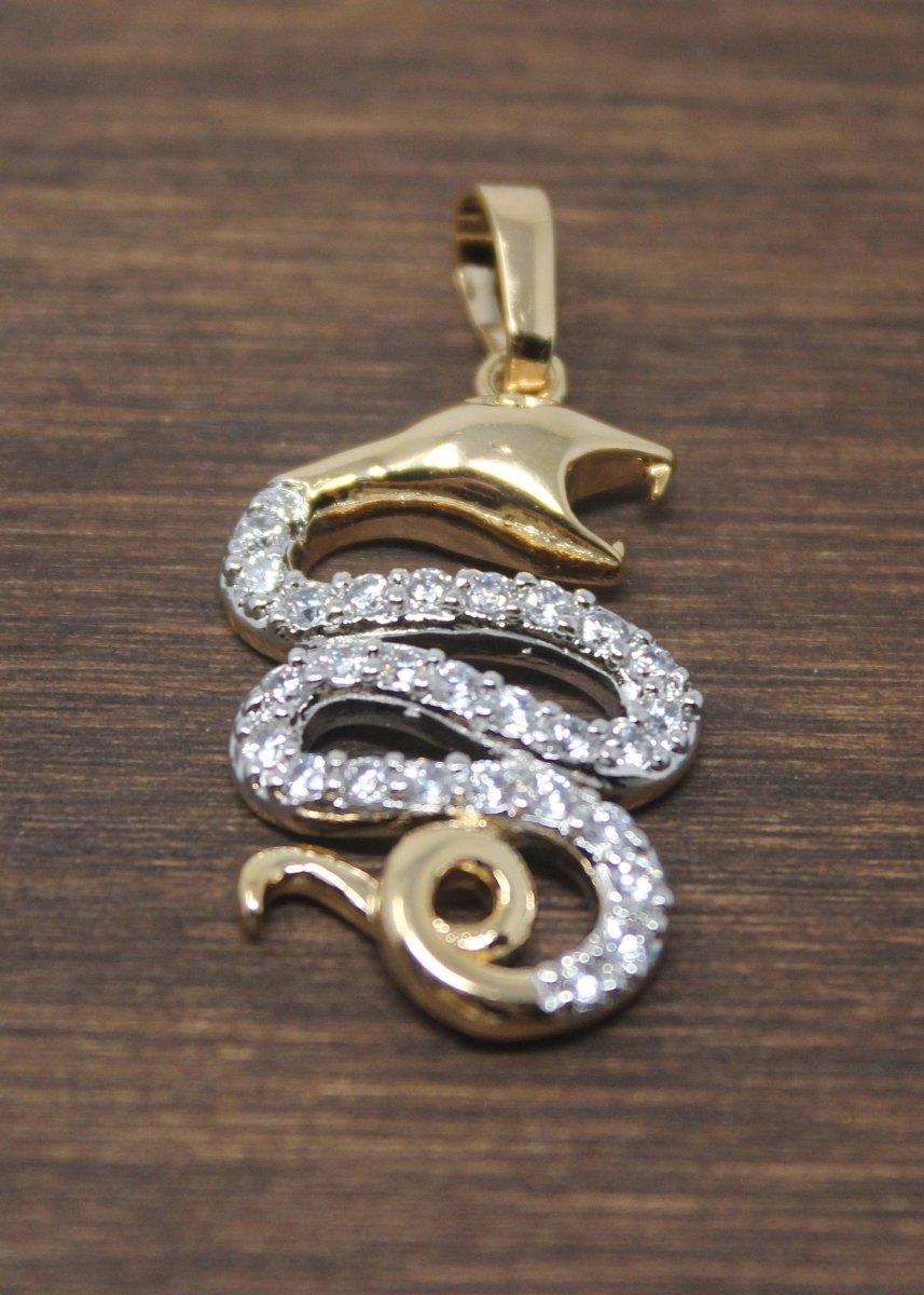 Gold Snake, Reptile Animal, Serpent, Viper, Spirit, Cubic Zirconia Necklace Pendant Charm Bead Bails Finding for Jewelry Making I-019