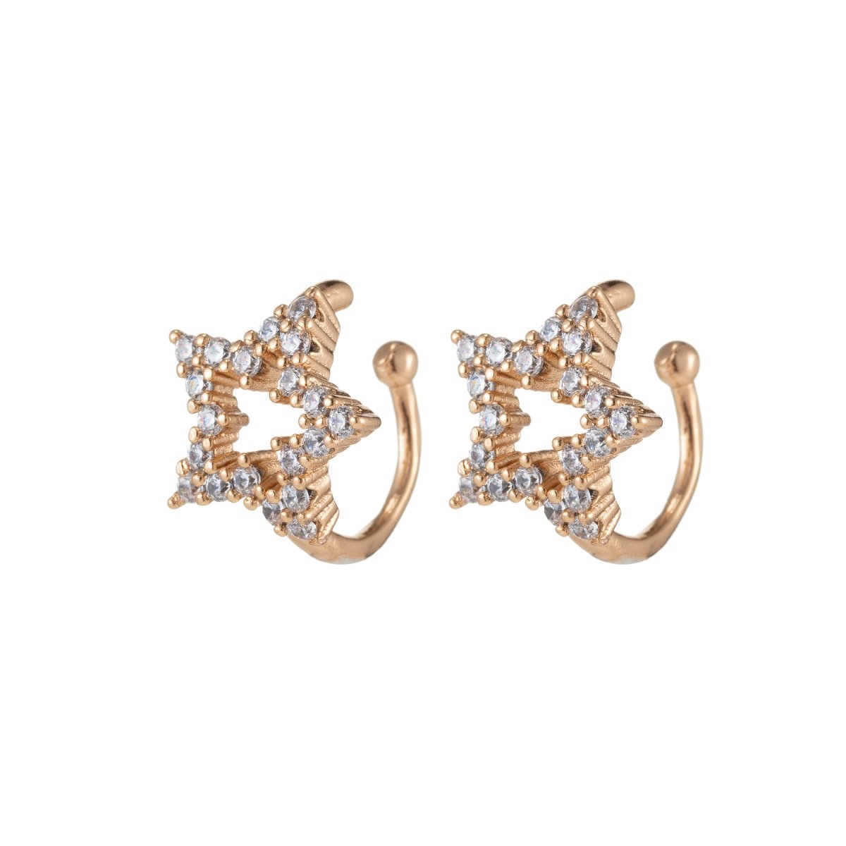 Gold Sparkling CZ Star Cuff Earrings for Women Clip On Ears No Piercing Cartilage Earrings AI-053
