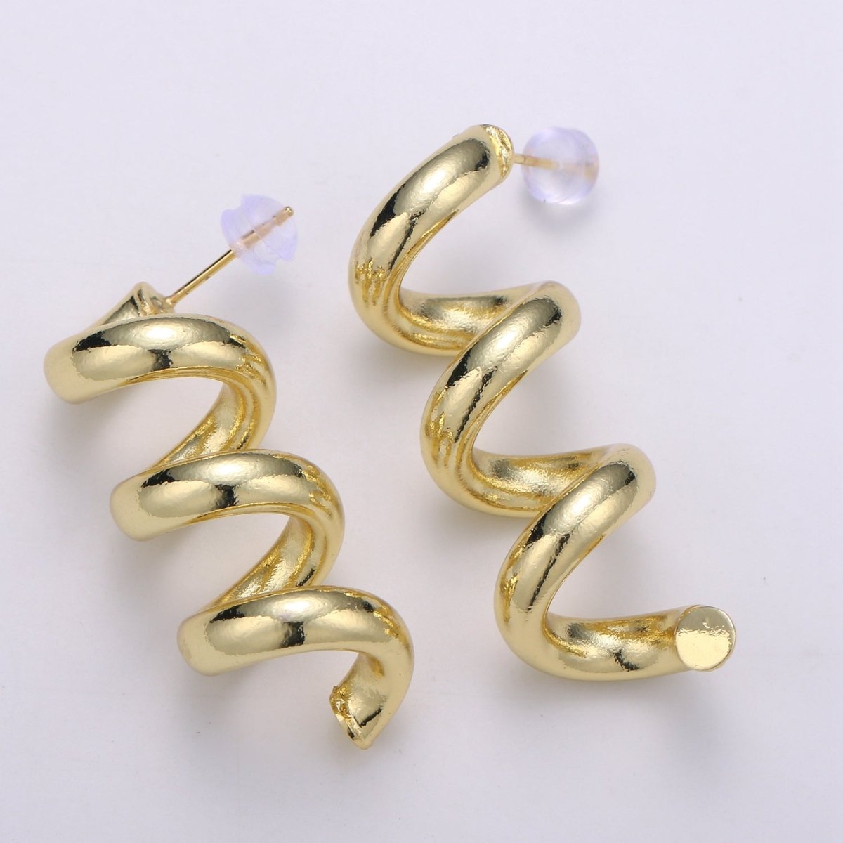 Gold Spiral Earrings, Gold Stud Earrings, Gold Corkscrew Earrings, Gold Chunky Earrings Bold Statement Jewelry Q-340