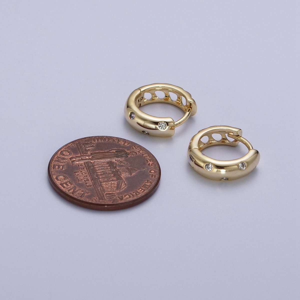 Gold Spot Dotted Round Cubic Zirconia Huggie Hoop Earrings | AD-059