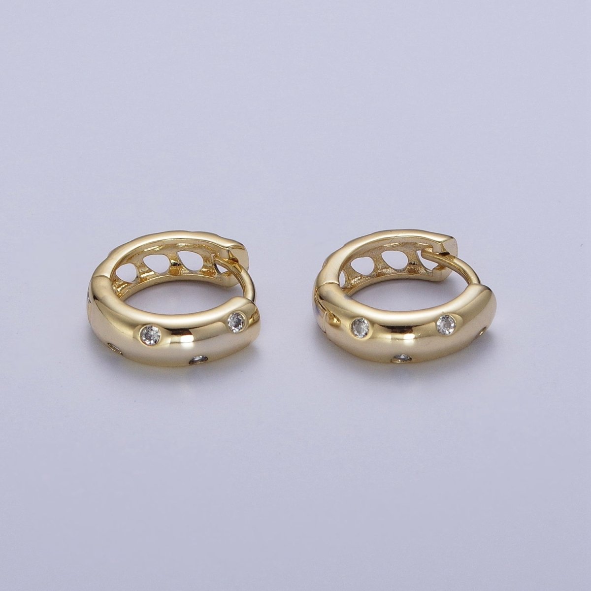 Gold Spot Dotted Round Cubic Zirconia Huggie Hoop Earrings | AD-059