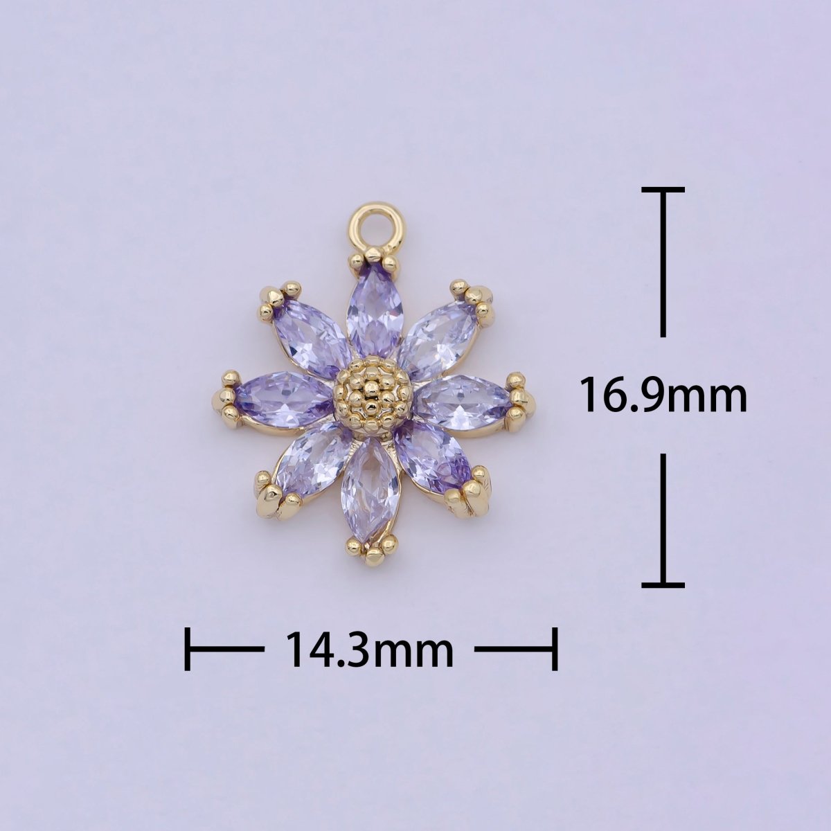 14K Gold Plated Purple CZ Marquise Petal Flower Charm | C144