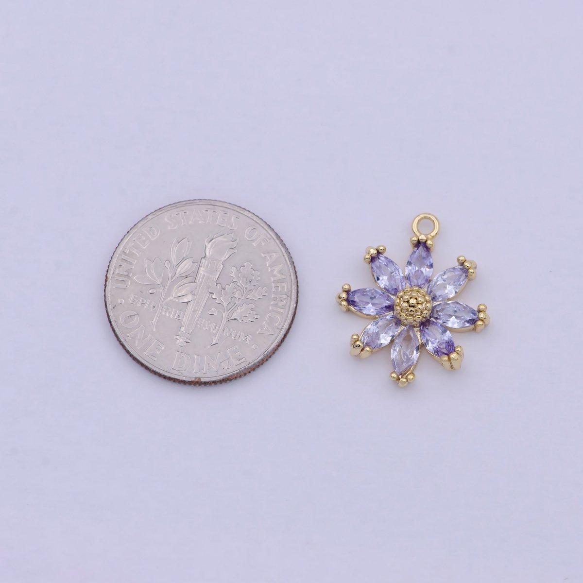 14K Gold Plated Purple CZ Marquise Petal Flower Charm | C144