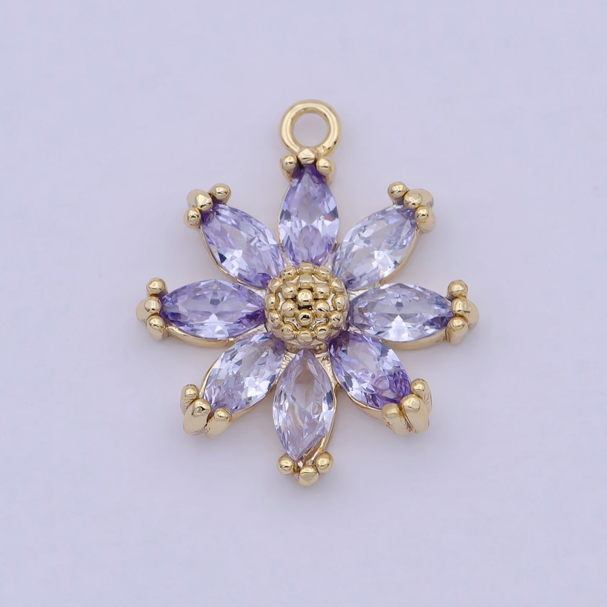 14K Gold Plated Purple CZ Marquise Petal Flower Charm | C144