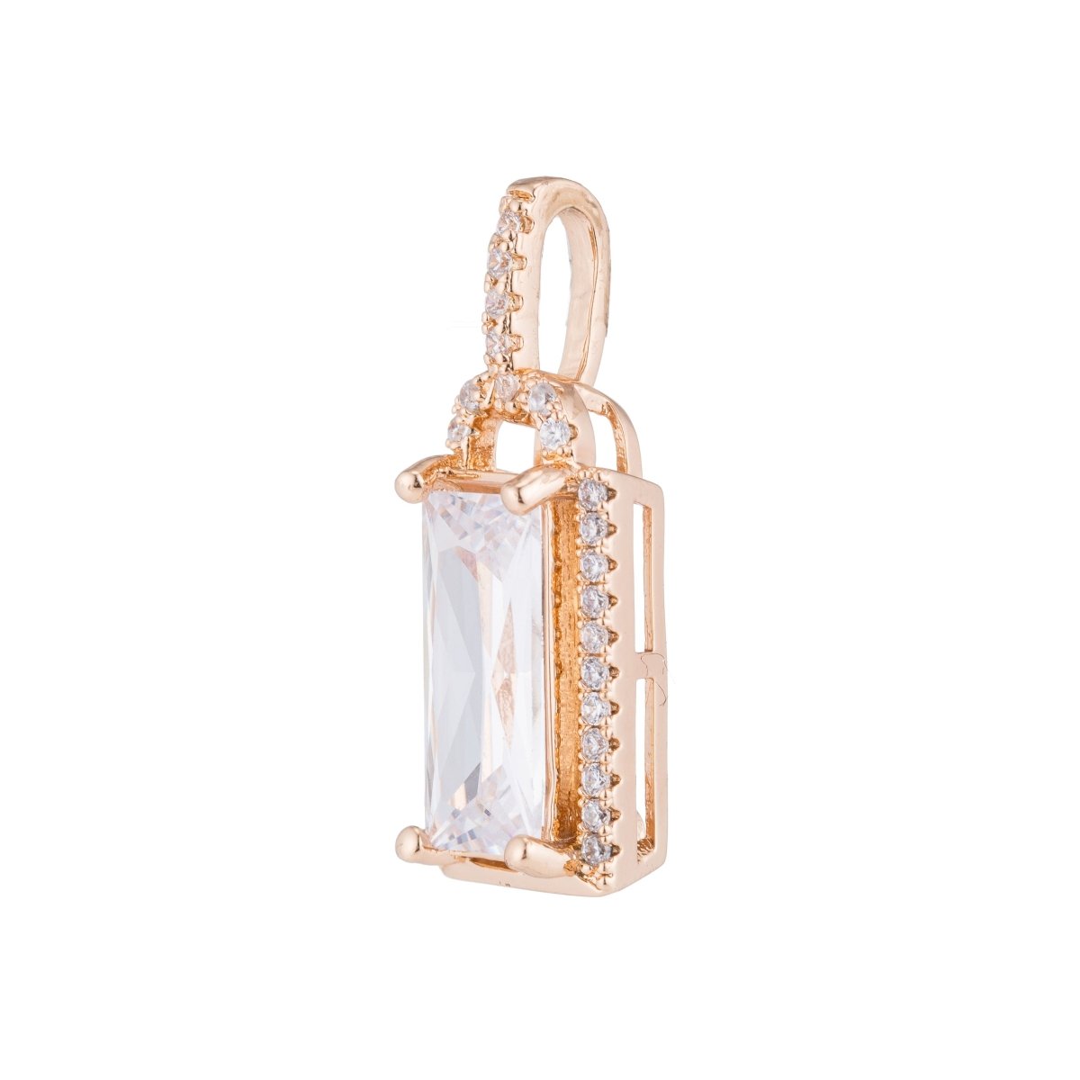 Gold Square Geometric Diamond, Shiny, Dangle, Gift, Mom, Anniversary, Cubic Zirconia Necklace Pendant Charm Bead Bails Findings for Jewelry Making H-437