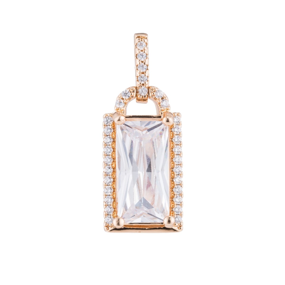Gold Square Geometric Diamond, Shiny, Dangle, Gift, Mom, Anniversary, Cubic Zirconia Necklace Pendant Charm Bead Bails Findings for Jewelry Making H-437