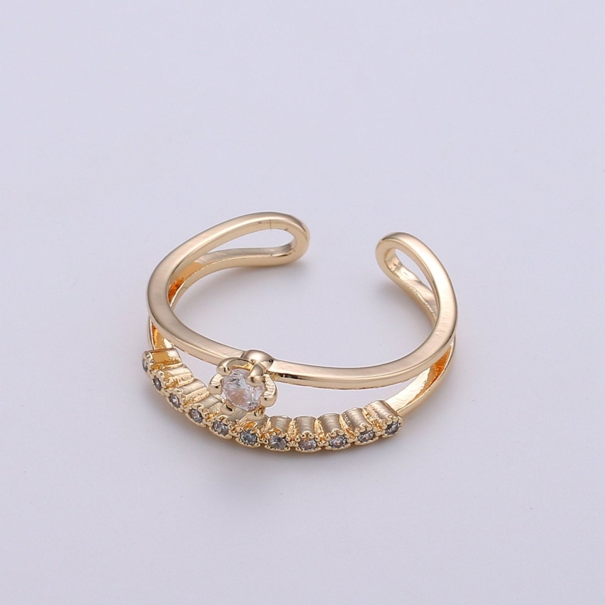 Gold Stack Ring | Minimalist Ring | Dainty Fine Ring or Delicate Wedding Ring | Open Ring | Adjustable Ring | Micro Pave CZ Ring  R-062