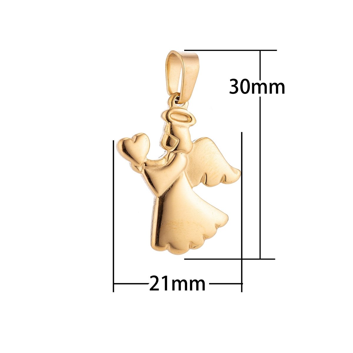 Gold Stainless Steel Angel With Heart Necklace Pendant Charm Bails Findings for Jewelry Making J-344