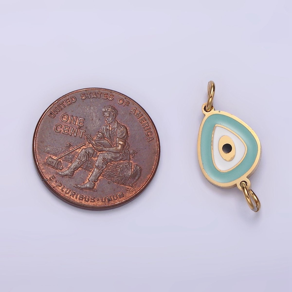 Gold Stainless Steel Evil Eye Charm Connector in Gold Teal Enamel Link Connector for Bracelet Necklace G-782
