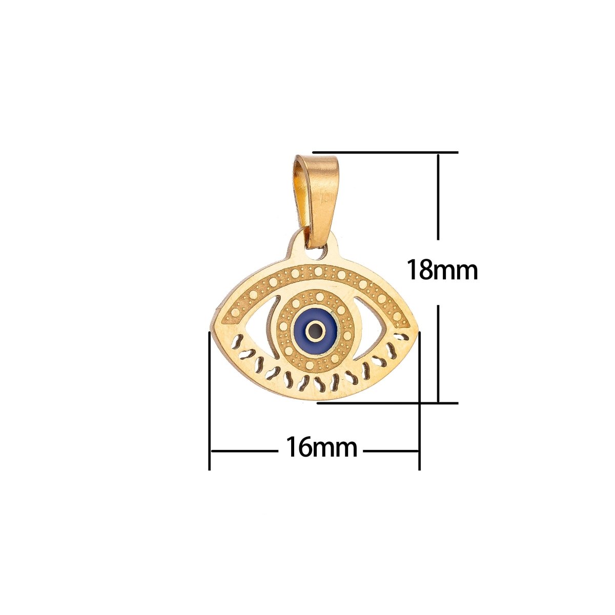 Gold Stainless Steel Greek Eye Charm Evil Eye Pendant Necklace, Greek Eye Pendant Charm Bails Findings for Jewelry Making J-330