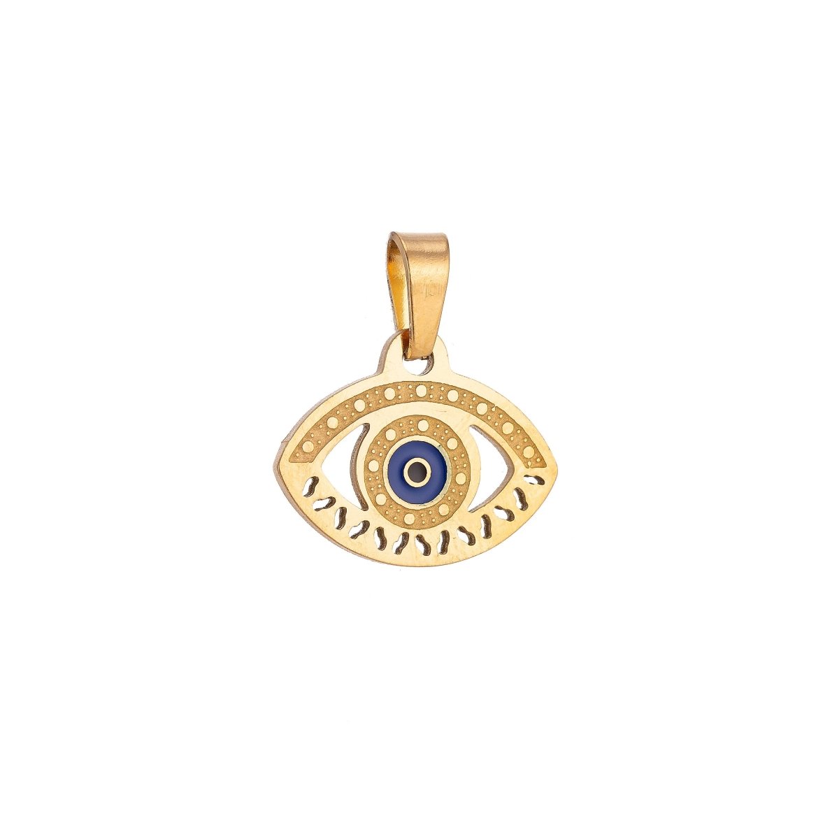 Gold Stainless Steel Greek Eye Charm Evil Eye Pendant Necklace, Greek Eye Pendant Charm Bails Findings for Jewelry Making J-330