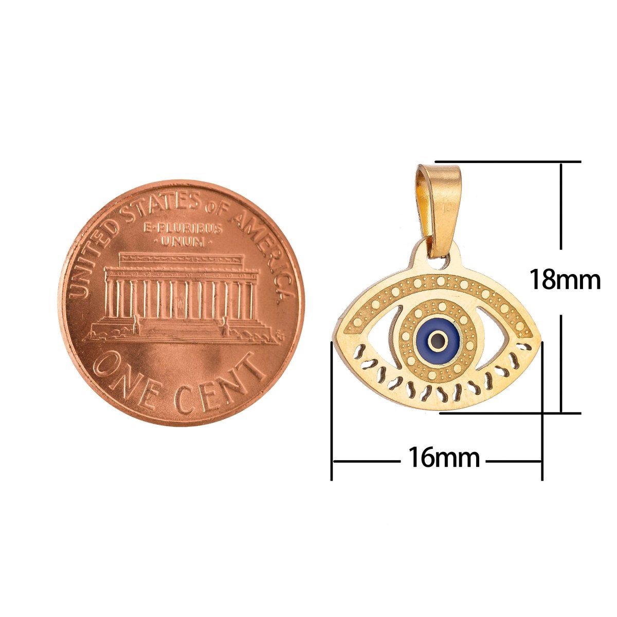 Gold Stainless Steel Greek Eye Charm Evil Eye Pendant Necklace, Greek Eye Pendant Charm Bails Findings for Jewelry Making J-330