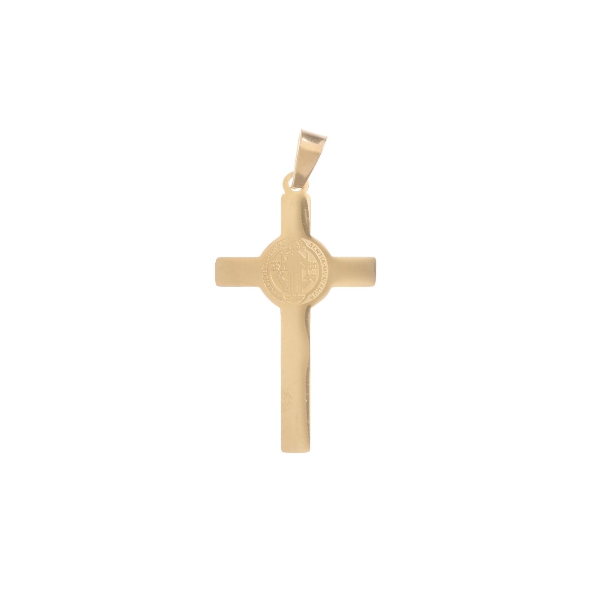 Gold Stainless Steel Holy Crucifix, Jesus Crux, St Benedict Cross Bails Findings for Earring Necklace Jewelry Making Supplies J-475