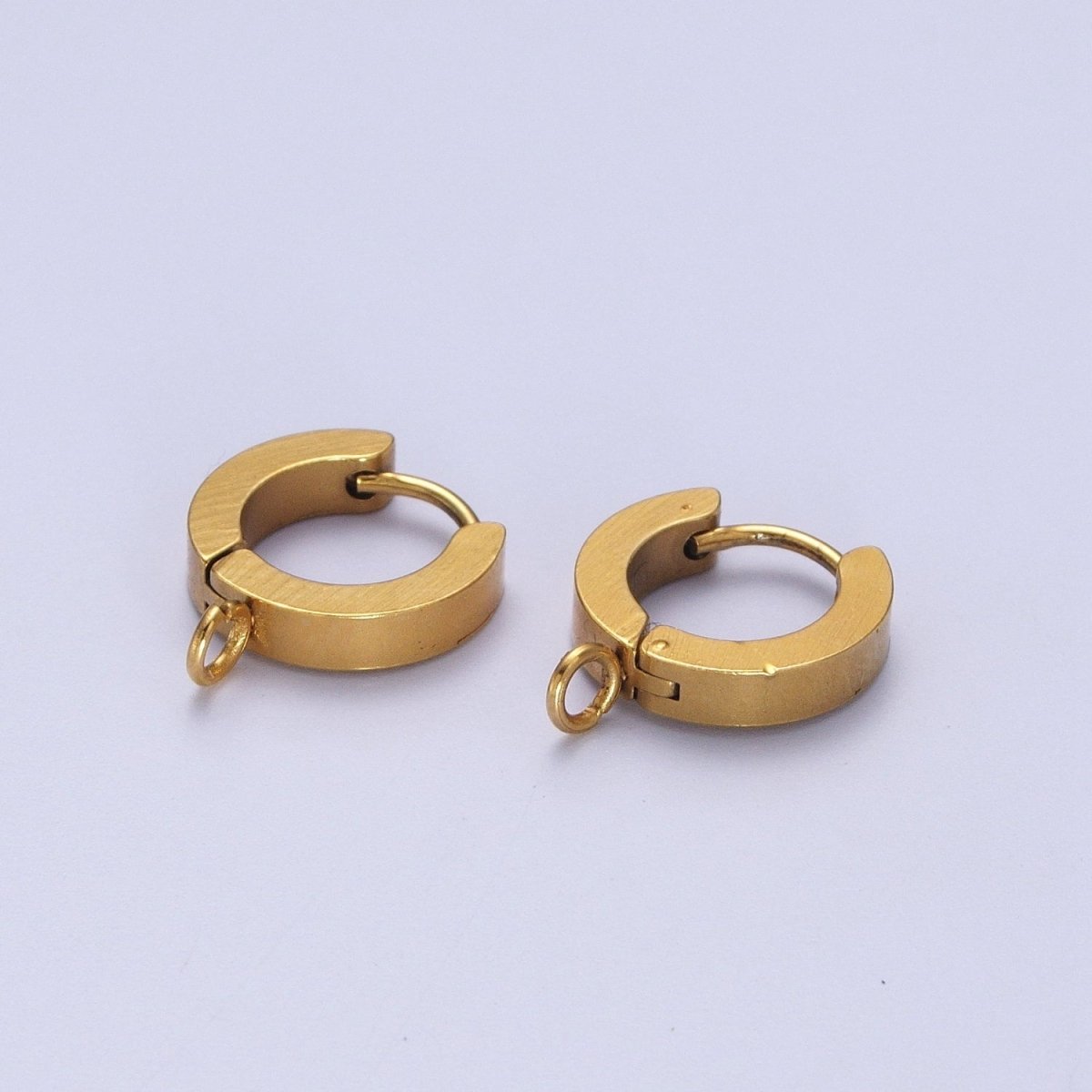 Gold Stainless Steel Open Loop 13.5mm Huggie Hoop Earrings Supply K-190