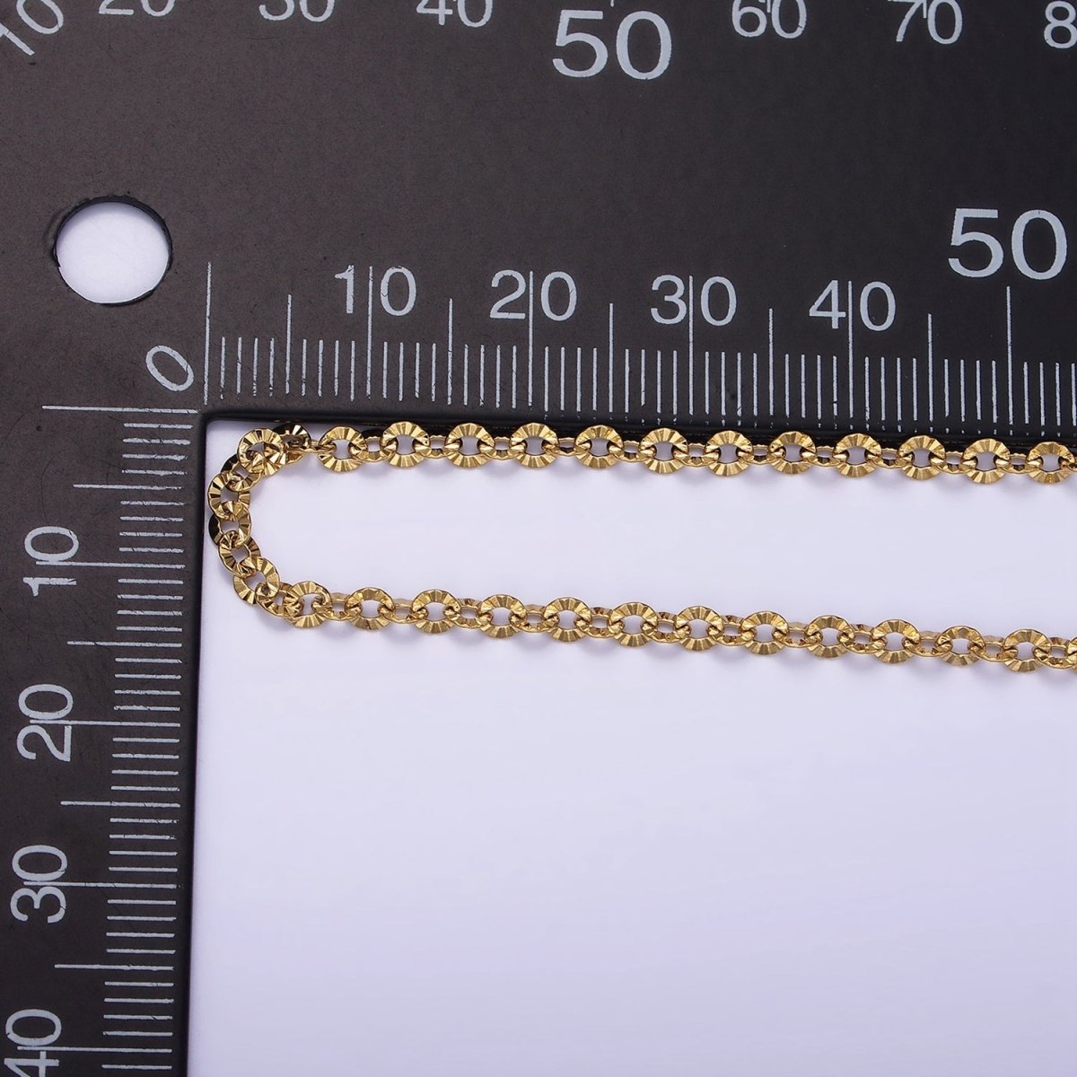 Gold Stainless Steel Rolo Chain by Yard Sunburst Oval Cable Textured Chain for Jewelry Making | ROLL-1465 Clearance Pricing