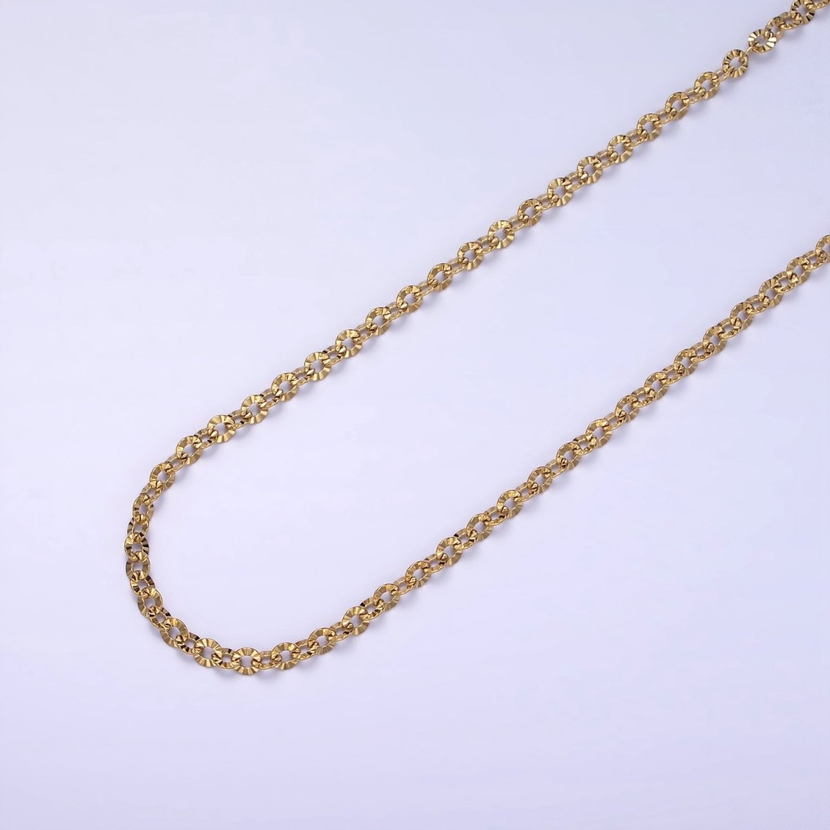 Gold Stainless Steel Rolo Chain by Yard Sunburst Oval Cable Textured Chain for Jewelry Making | ROLL-1465 Clearance Pricing