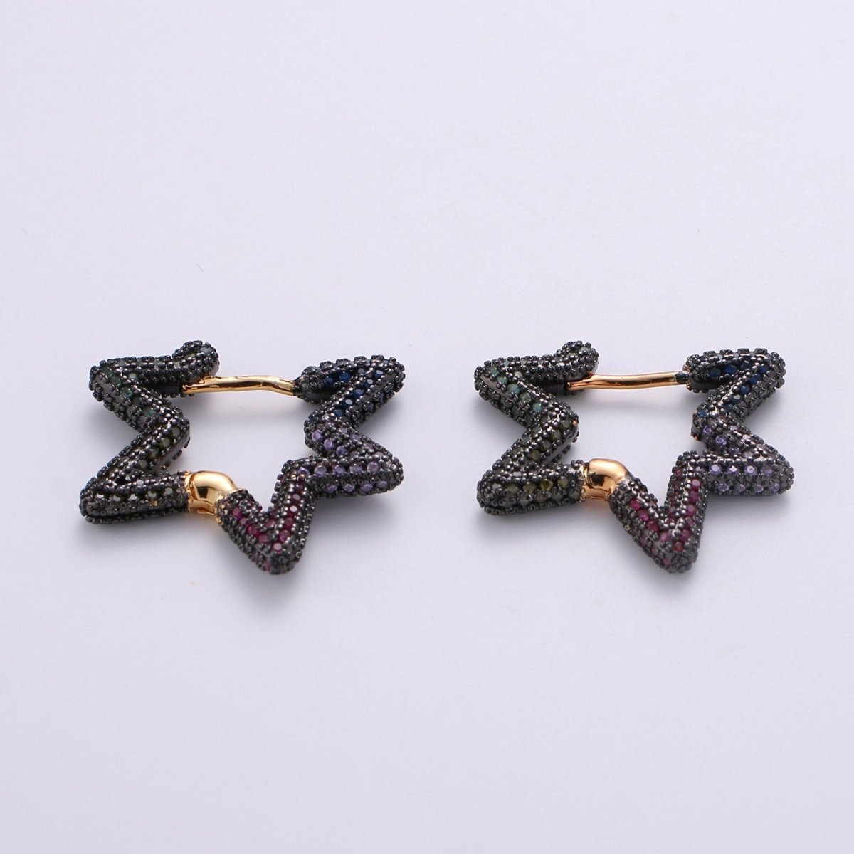 Gold Star earrings, Micro Pave huggie hoops with CZ, Hoop earrings Celestial Jewelry Gothic Dark Black Star Earring Q-136