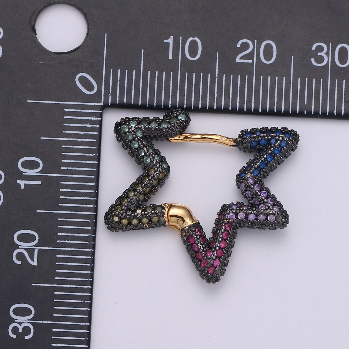 Gold Star earrings, Micro Pave huggie hoops with CZ, Hoop earrings Celestial Jewelry Gothic Dark Black Star Earring Q-136